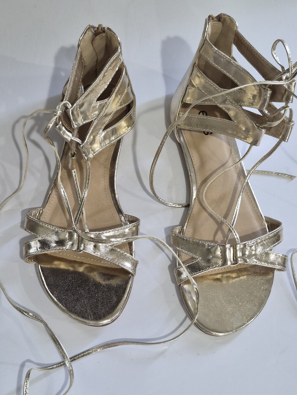 ellos Metallic Gold Lace-Up Strappy Sandals